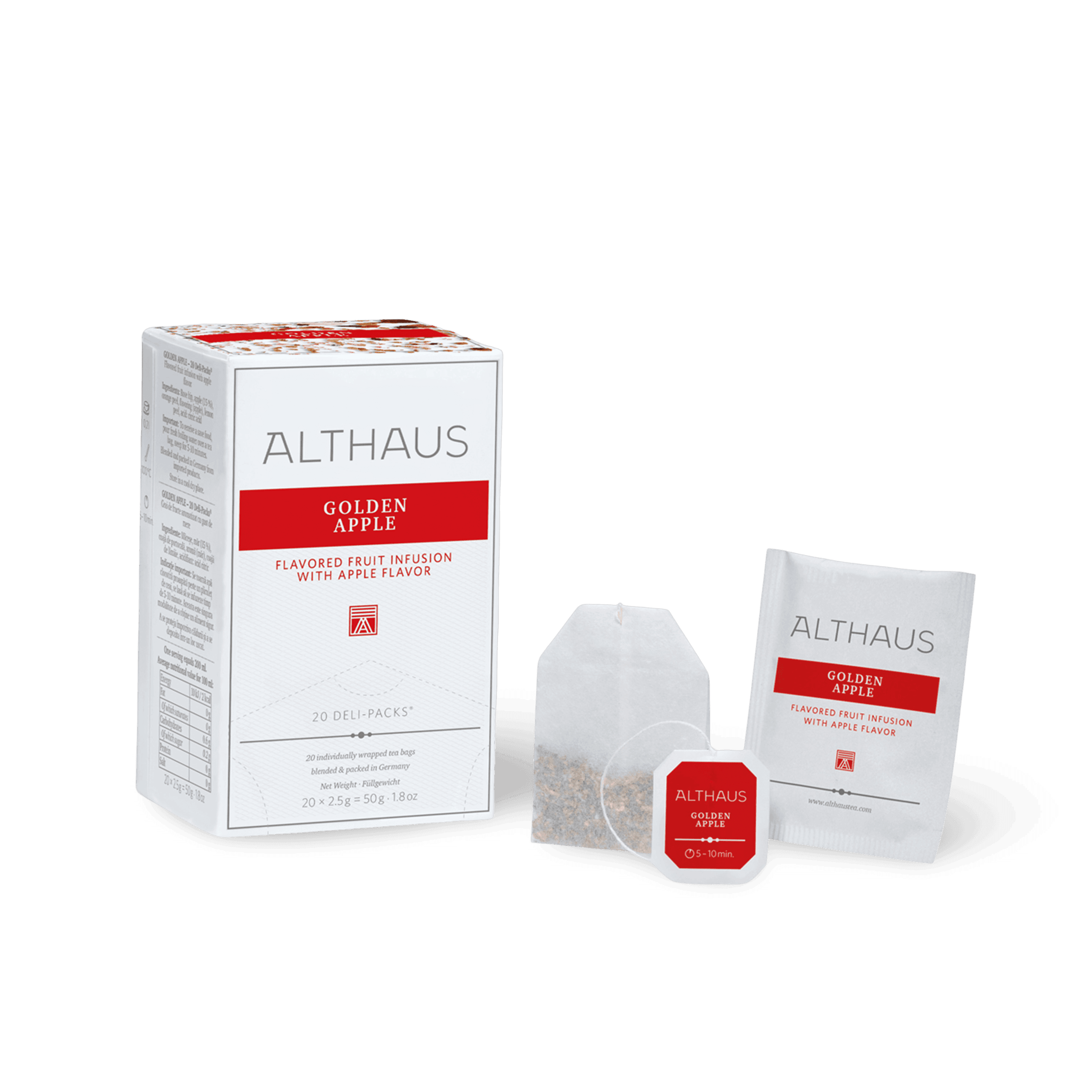 Althaus Golden Apple Tee mit Teebeutel und Verpackung
