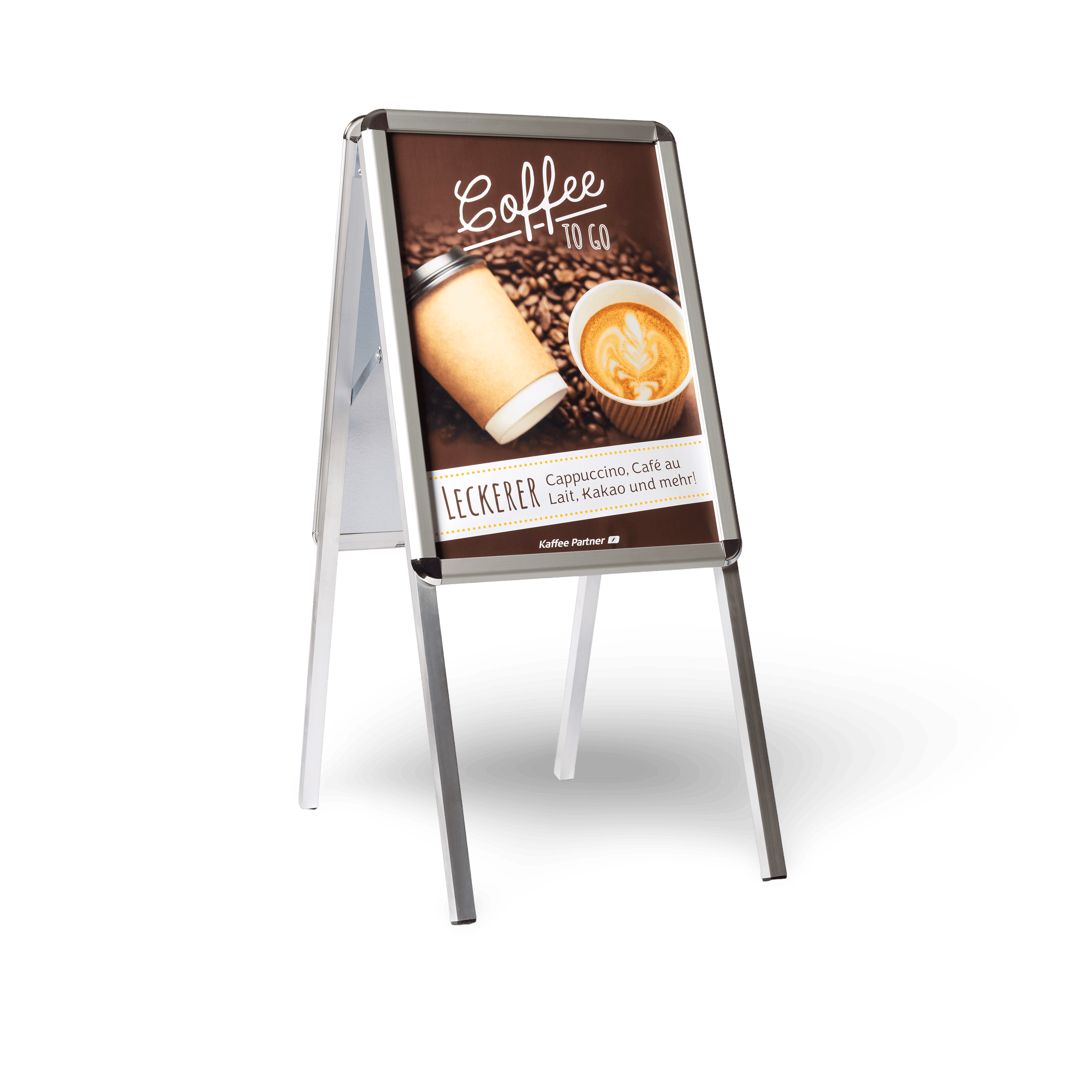 Kaffee Partner Kundenstopper mit Coffee to go Werbung