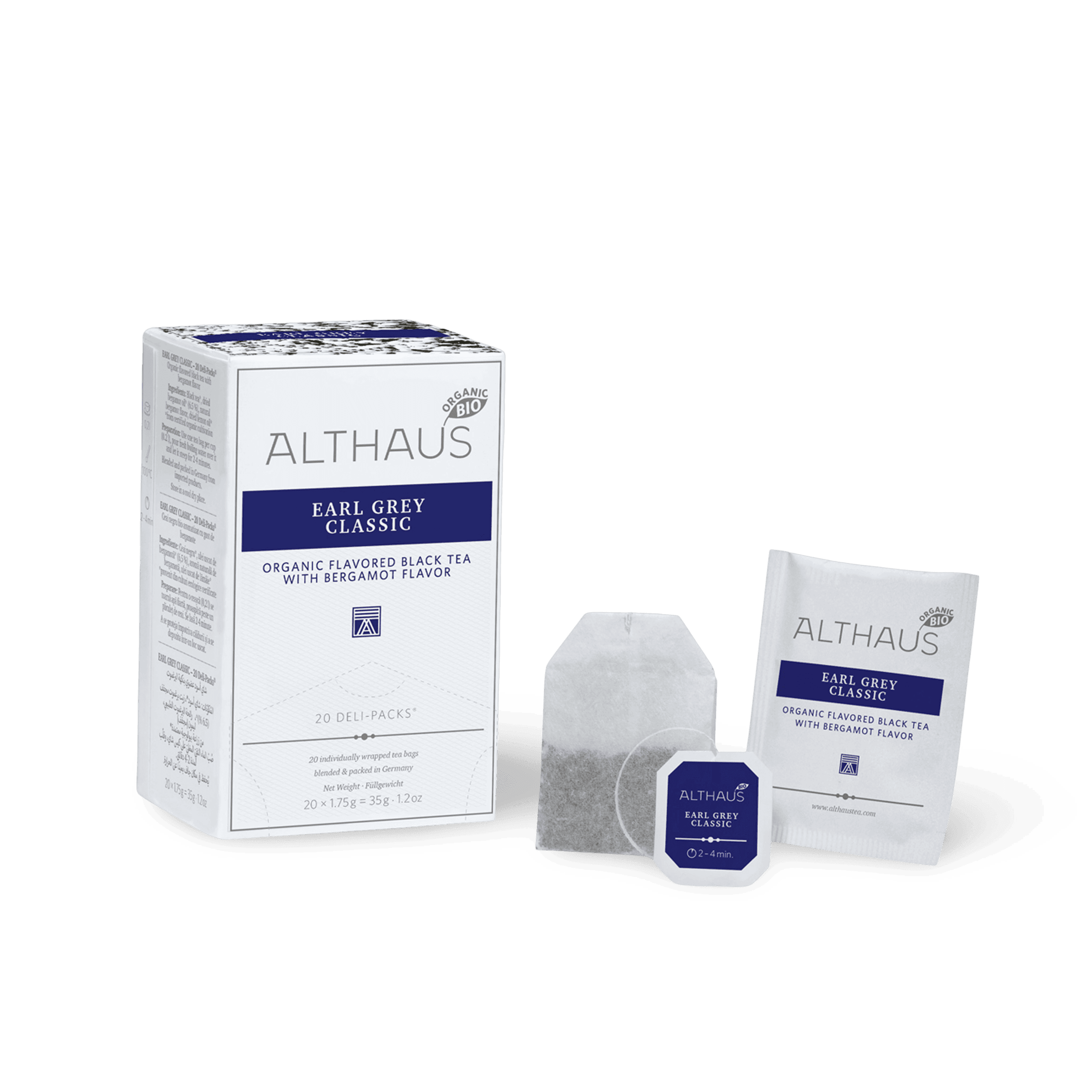 Althaus Earl Grey Classic Tee mit Teebeutel und Verpackung
