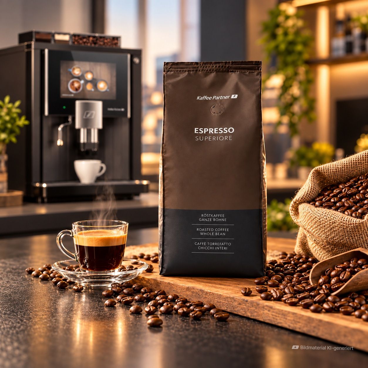 Espresso Superiore in einer Mitarbeiterküche mit einem Espresso daneben