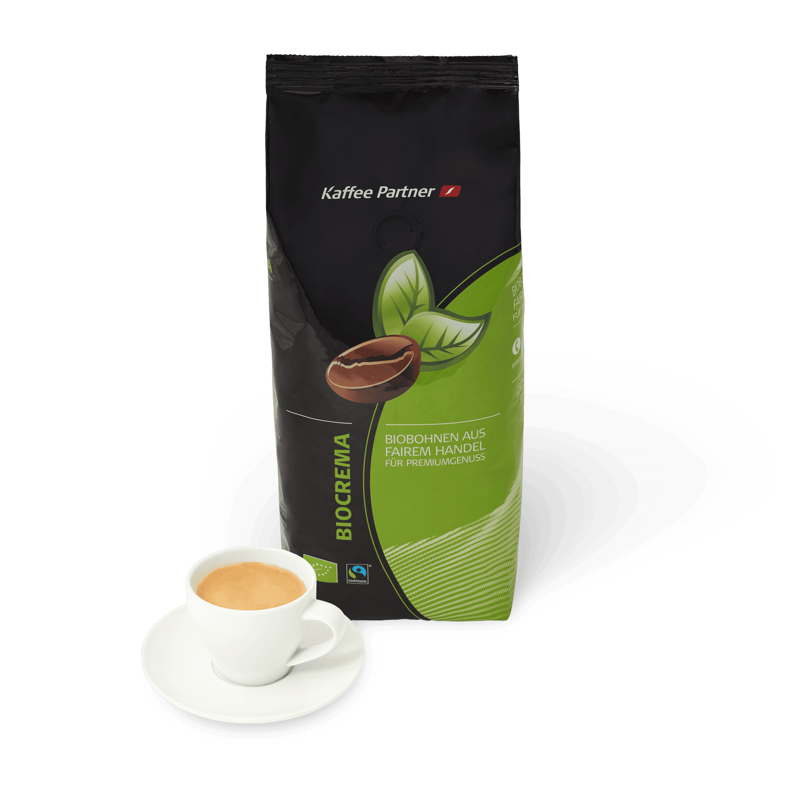 Bio Crema Kaffeebohnen mit Espressotasse