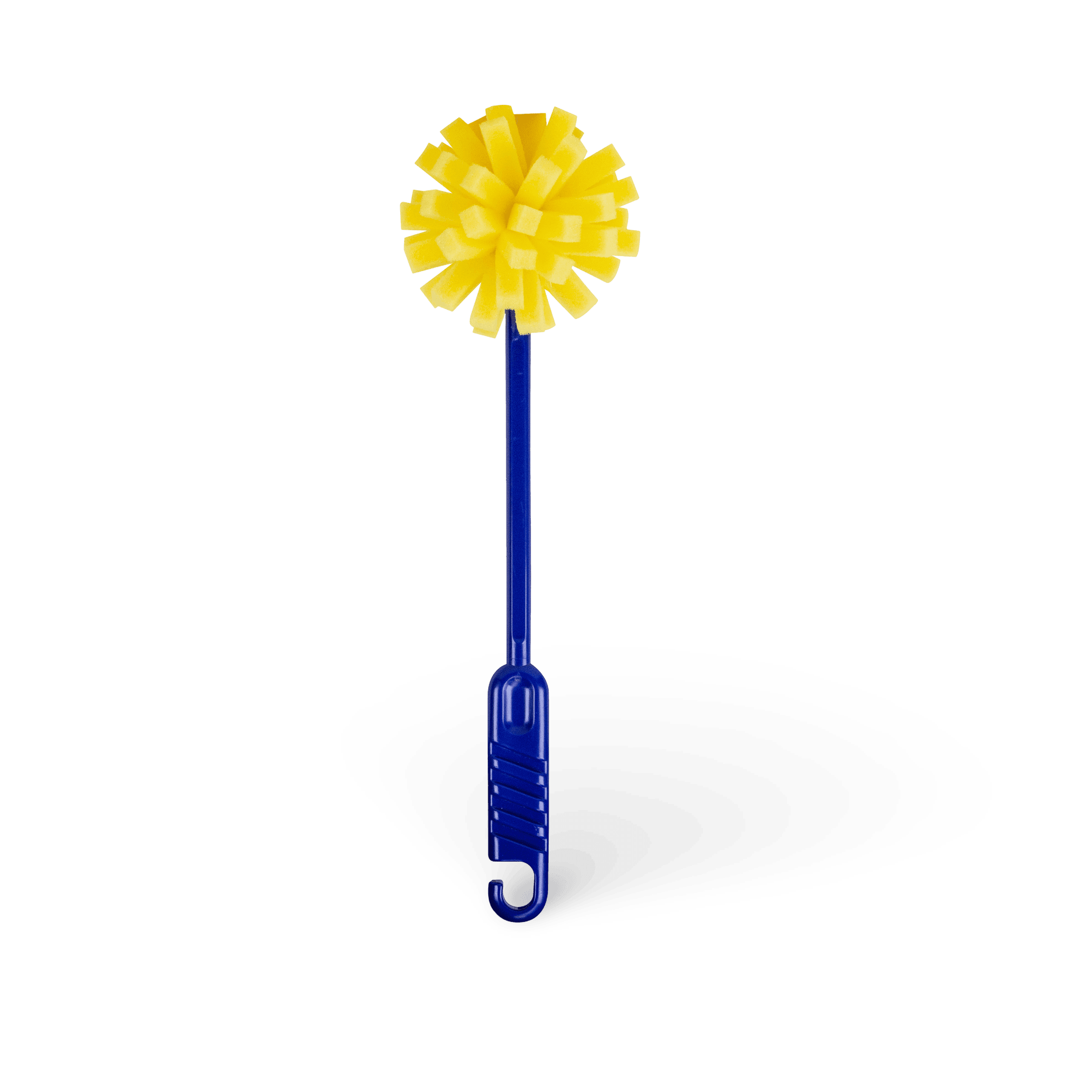 Blaue Spülbürste mit gelbem Bürstenkopf
