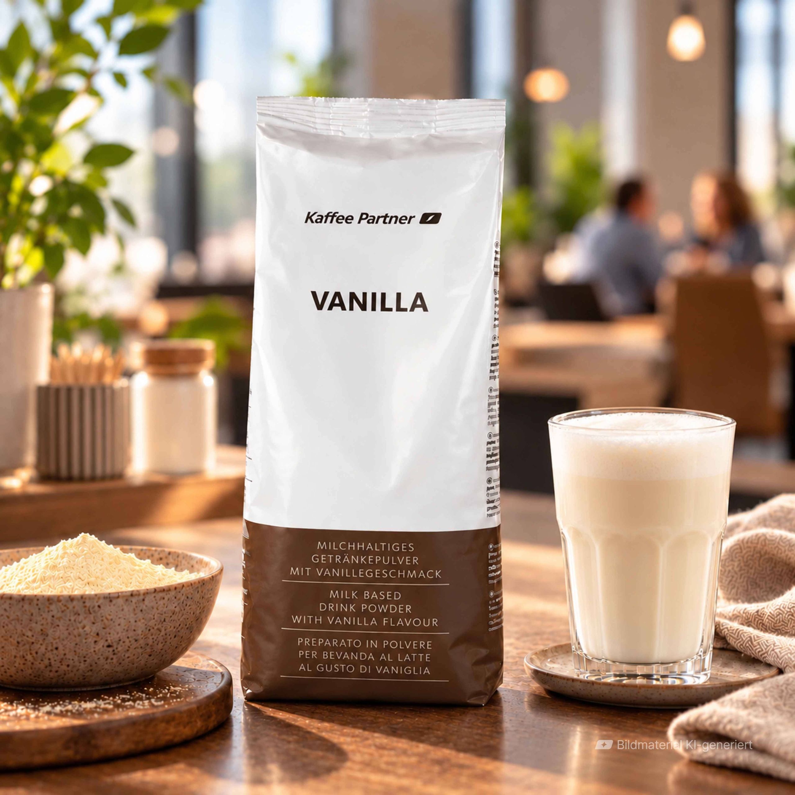 Vanilla in einer Cafeteria mit einem Glas daneben