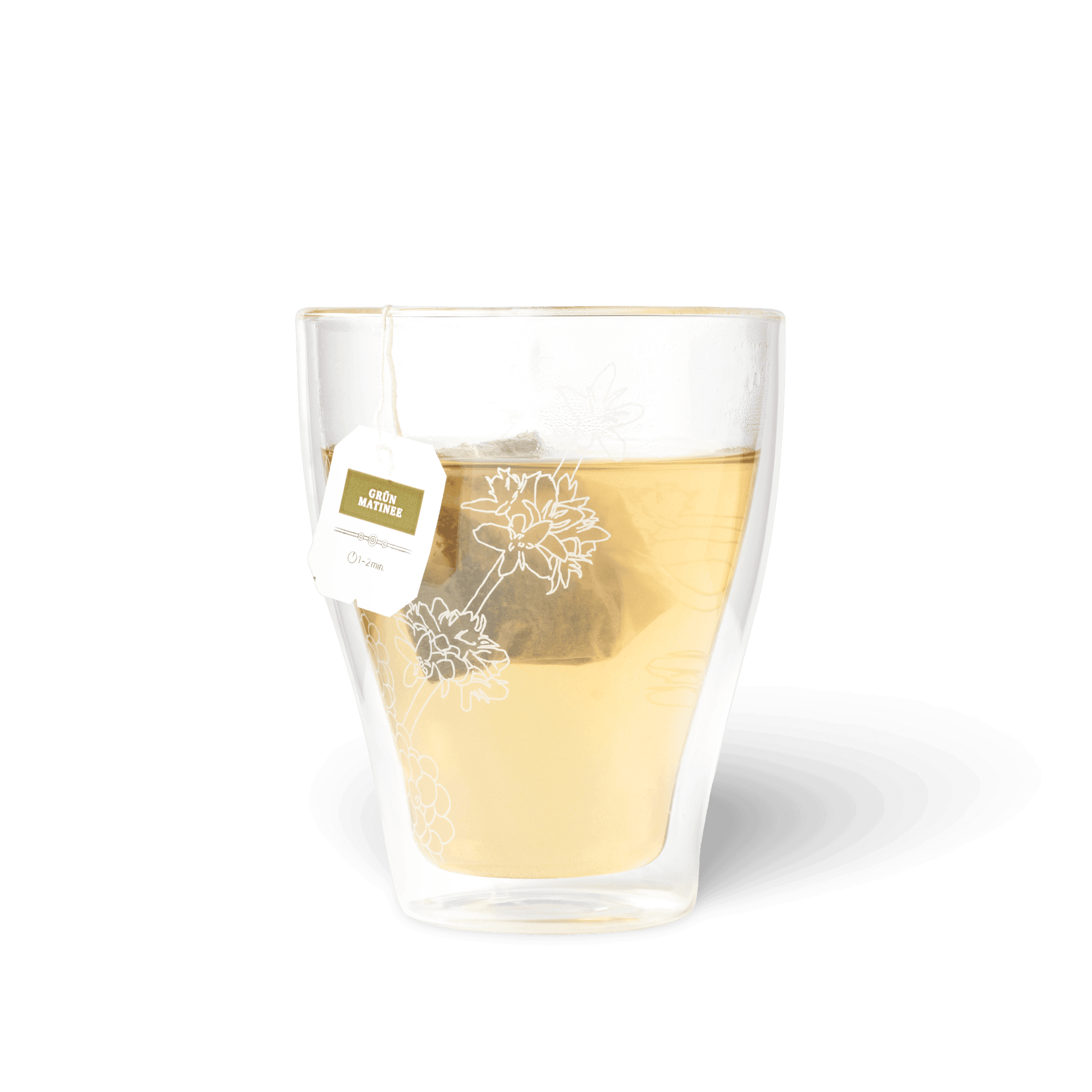 Grüner Tee im Glas mit Althaus Grün Matinee Teebeutel