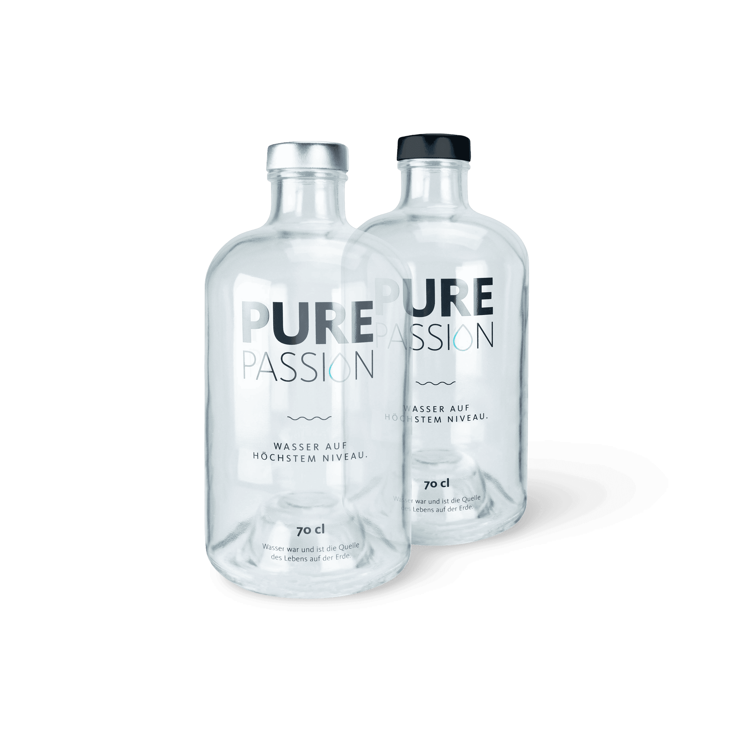 Glasflasche PURE Passion mit zwei Deckeln