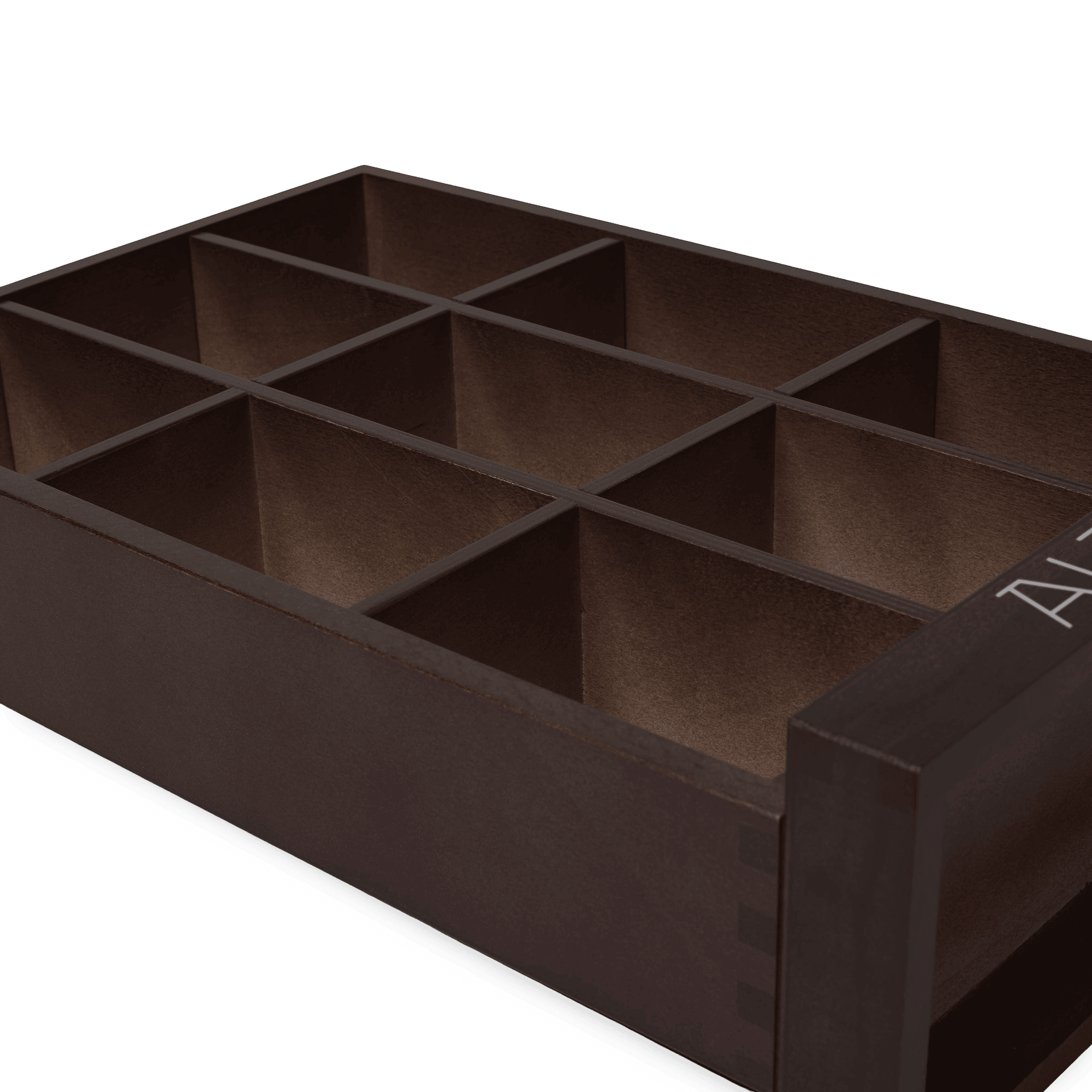 Althaus Teebox aus Holz mit neun Fächern